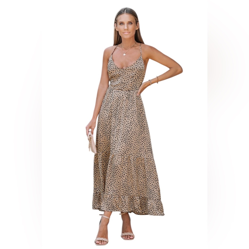 Cupshe Ayana Lace-up Backless Maxi Slip Dress - Leopard Print - NWT - Size XL - Picture 3 of 7